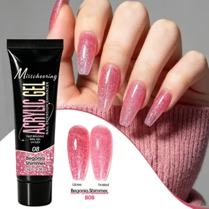 Detail of Begonia Shimmer pink glitter nail extension gel showing glossy and frosted finish