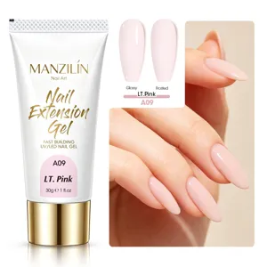 UV LED nail extension gel A09 LT. Pink showing glossy and frosted manicure results.