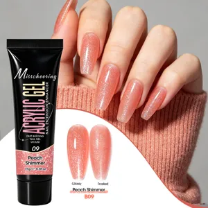 Misscheering peach shimmer acrylic nail extension gel showing glossy and frosted finishes