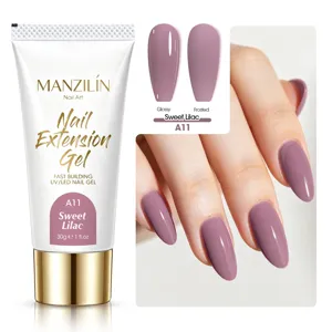 Close-up detail of Sweet Lilac nail extension gel with glossy and frosted finish