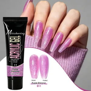 Detail view of purple shimmer nail extension gel with glossy and frosted finish