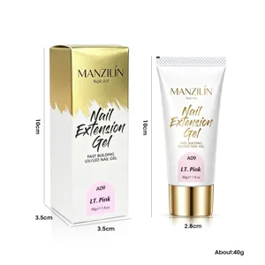 Detailed dimensions of 30g pink nail extension gel tube and gold foil packaging box