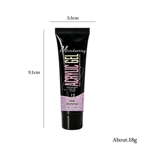Detailed view of 15g Lilac Shimmer fast building nail extension gel tube with dimensions