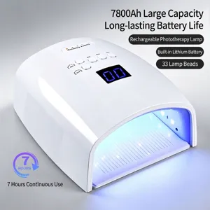 Rechargeable 66W UV LED nail lamp with 7800mAh battery for 7-hour cordless use.
