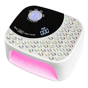 Vista dettagliata della lampada per unghie UV LED S60 con strass di cristallo e display.
