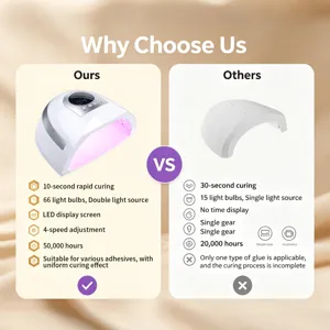 Infografía comparativa de lámpara LED UV para uñas de 268W frente a modelos estándar.