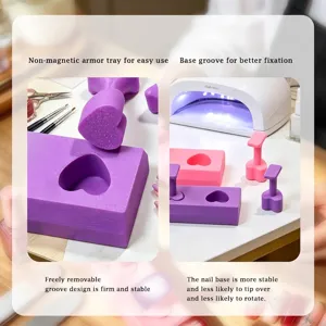 Close-up of heart-shaped non-magnetic nail practice base and display stands for DIY