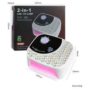 Lampada per unghie LED UV SUN S60 108W con dimensioni dettagliate e scatola