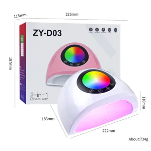 Lámpara de uñas profesional LED UV 288W con dimensiones precisas y detalle de caja