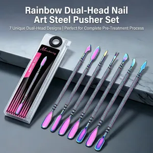Professional Russian Double Ended Stainless Steel Nail Cuticle Pusher Rainbow Titanium Manicure Dead Skin Remover Tool