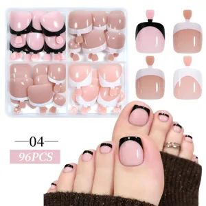 French style press-on toe nails set with 96 pieces in four assorted colors