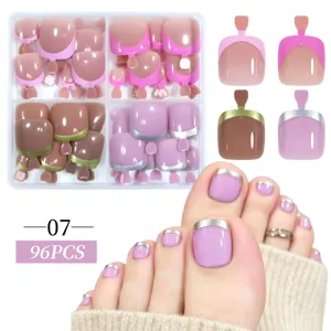 Detail of 96pcs French press-on toenails in four elegant color combinations.