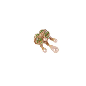 Elegant vintage Chinese style auspicious cloud safety lock brooch with faux pearl drops