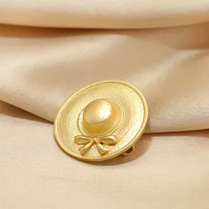 Vintage gold metal sun hat brooch elegant bow corsage suit pin for women accessory