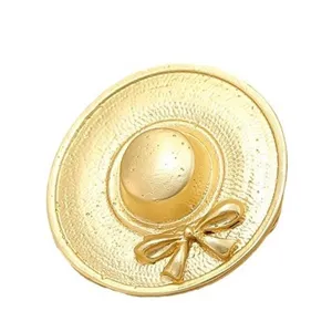 Vintage gold metal hat brooch with bowknot elegant suit pin fashion jewelry accessory for women
