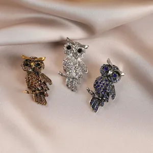 Fashion Vintage Alloy Rhinestone Owl Brooch Pin Cute Animal Design Clothing Accessories Jewelry Gift For Women
