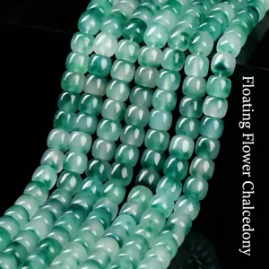 Schwebendes Blumenmuster Chalcedon Fassperlen Runde Lose Edelsteinperlen Für DIY Schmuckherstellung Armband Halskette