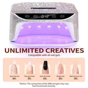 Lampe à ongles UV LED à strass professionnelle avec guide de temps de séchage pour gels.