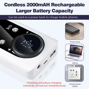 Detail of 2000mAh rechargeable nail drill battery showing versatile charging options.