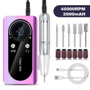 Professional portable electric nail drill 45000 RPM with rechargeable battery and bits
