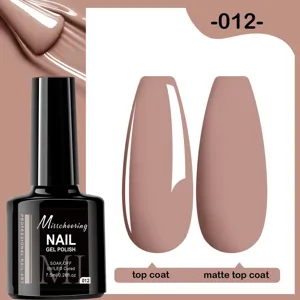 Détail du vernis gel marron nude #012 montrant les effets brillant et mat