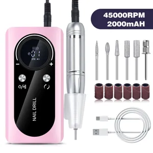 Professional portable 45000RPM electric nail drill set with drill bits and USB cable