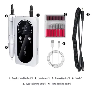 Complete professional electric nail drill kit with all accessories and Type-C charging cable
