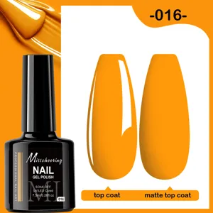 Vernis à ongles gel orange n° 016, finitions brillante et mate, séchage sous lampe UV/LED.