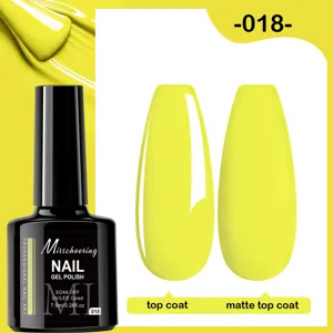 Vernis à ongles jaune vif montrant les détails des finitions brillante et mate