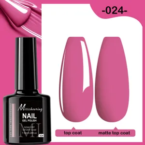 Détail du vernis gel rose #024 montrant les finitions brillante et mate