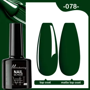 Nuancier de vernis gel vert foncé comparant les finitions top coat brillant et mat