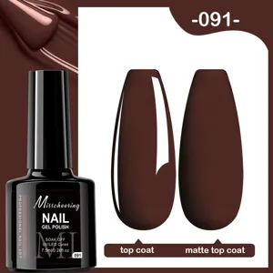 Flacon de vernis à ongles gel marron foncé avec échantillons brillants et mats, teinte 091