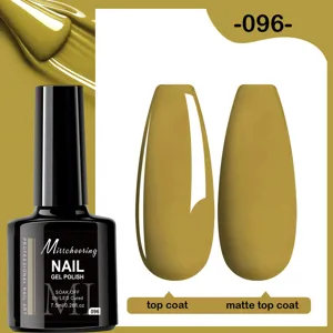 Vue détaillée du vernis à ongles jaune moutarde #096 avec finitions brillante et mate.