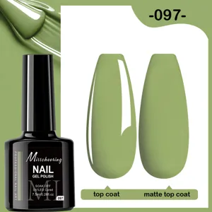 Vernis à ongles gel vert 097 professionnel montré en finitions brillante et mate