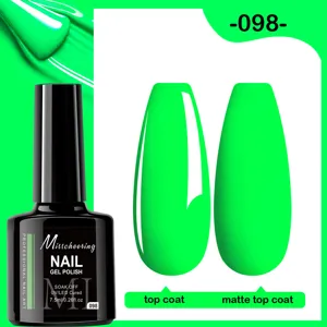 Vue détaillée du vernis gel UV/LED vert néon avec des échantillons brillants et mats