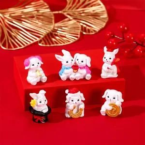 Joli ensemble de figurines de lapin en résine pour la décoration de paysage de bureau du Nouvel An.