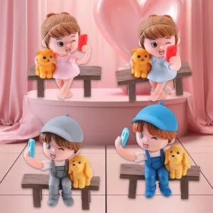 Cute Couple Selfie Figurine PVC Character Doll Desktop Ornament Mini Resin Micro Landscape Decoration Toy