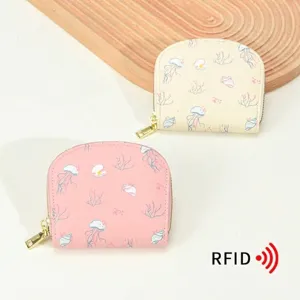 Porte-cartes accordéon RFID mignon imprimé méduse et porte-monnaie zippé