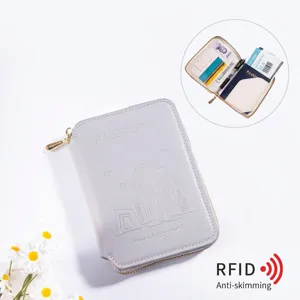 Portapassaporto in Pelle PU con Blocco RFID Custodia da Viaggio con Cerniera per Carte d'Imbarco e Documenti