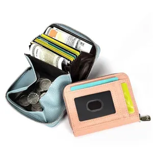 Porte-cartes Accordéon Blocage RFID pour Femmes Porte-monnaie en Cuir PU avec Fermeture Éclair Portefeuille Multi-fentes avec Fenêtre ID
