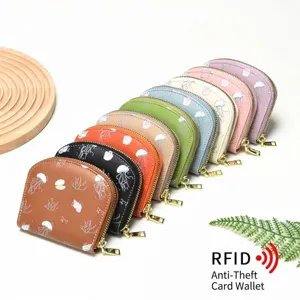 Mignon porte-cartes en accordéon à motif de méduse avec blocage RFID et zip