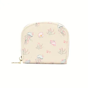 Petit porte-monnaie et porte-cartes mignon avec motif monde marin coloré en blanc crème