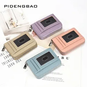 Collection de porte-cartes en cuir PU anti-RFID en quatre couleurs avec fermeture éclair