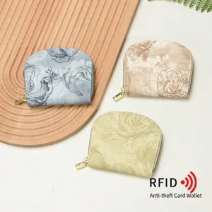 Vintage style floral accordion card holder with RFID blocking technology and zipper