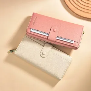 Elegante Damen-Langgeldbörsen mit Litschi-Struktur, großer Kapazität und Reißverschluss