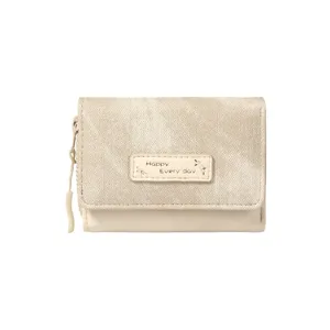 Élégant portefeuille bifold beige pour femmes de style coréen avec rabat texturé