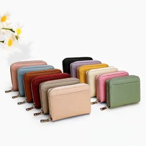 Porte-cartes en accordéon RFID multicolore en cuir PU texturé pour femmes