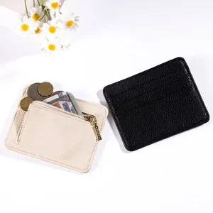 Ultradünner PU-Leder-Kartenhalter mit Reißverschluss-Münzfach in Beige und Schwarz