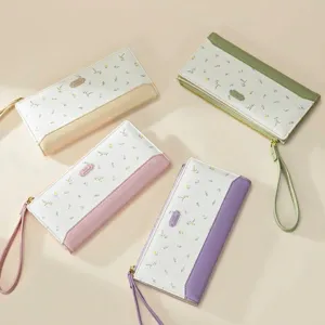Portefeuille long pour femme à motif floral avec plusieurs fentes et grande capacité