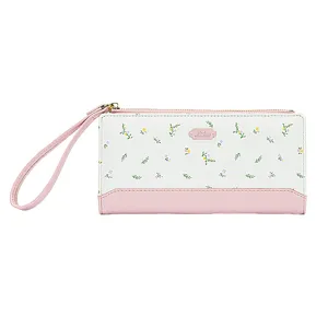 Portefeuille long floral élégant pour femmes rose et blanc avec dragonne pratique